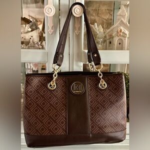Liz Claiborne Brown Patterned Tote with Gold Accents